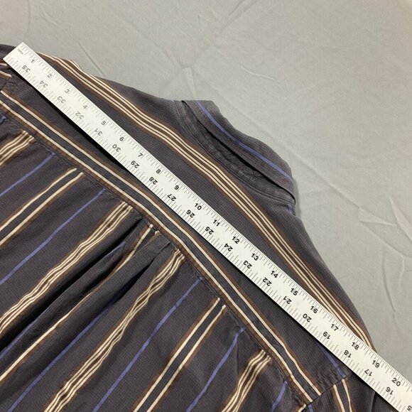 Tommy Bahama Shirt Mens L Button Up 100% Silk Brown‎ Blue Stripes Long Sleeves - Picture 6 of 11